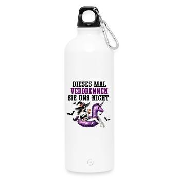 Witch Humor – Burning? No thank you! - Water Bottle with carabiner 750 ml - white - Front