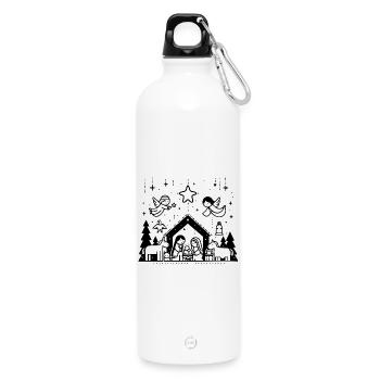 Scène de la crèche de Noël dessinée - Gourde en inox avec mousqueton 750 ml - blanc - Devant