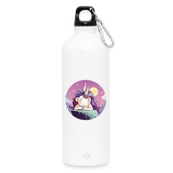 Licorne thé de lune le soir - Gourde en inox avec mousqueton 750 ml - blanc - Devant