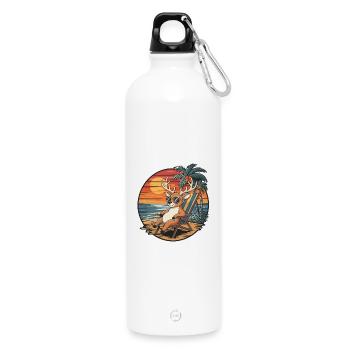 Cerf drôle sur la plage Coucher de soleil des vacances d’été - Gourde en inox avec mousqueton 750 ml - blanc - Devant
