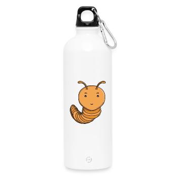 Cute Purple Centipede Happy Kawaii Caterpillar - Water Bottle with carabiner 750 ml - white - Front