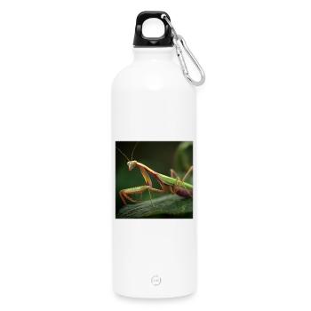 Praying mantis macro elegant mantis - Water Bottle with carabiner 750 ml - white - Front