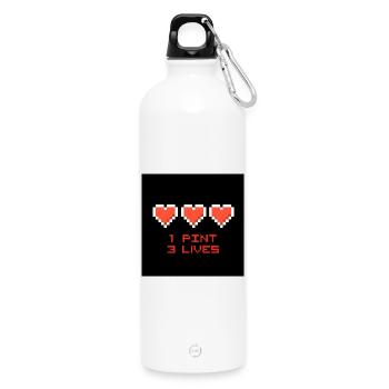 Pixel Hearts 1 Pint 3 Lives - Water Bottle with carabiner 750 ml - white - Front