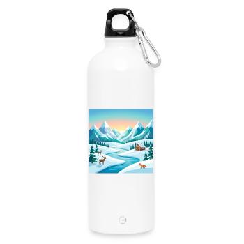 Paysages alpins d’hiver avec cerfs et huttes - Gourde en inox avec mousqueton 750 ml - blanc - Devant