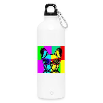Pop Art Pup  - Water Bottle with carabiner 750 ml - white - Front