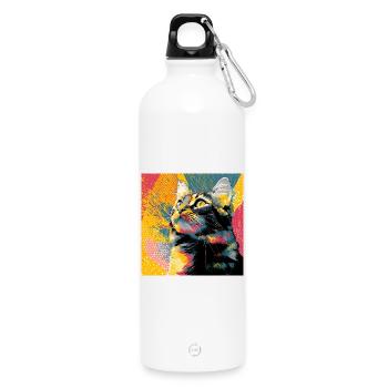 Lebendiges Popkatzenporträt - Trinkflasche mit Karabiner 750 ml - Weiß - Vorne