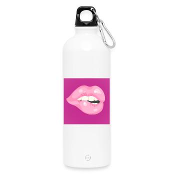 Glänzender pinker Lippenbiss auf Magenta - Trinkflasche mit Karabiner 750 ml - Weiß - Vorne