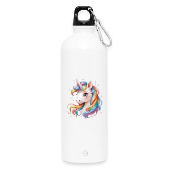 Regenbogen Einhorn - Cute Rainbow Unicorn - Water Bottle with carabiner 750 ml - white - Front