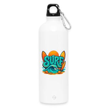 Sunset Surf Wortkunst - Trinkflasche mit Karabiner 750 ml - Weiß - Vorne