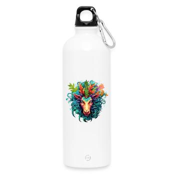 Buntes Ziegenkopf-Design mit Blättern - Trinkflasche mit Karabiner 750 ml - Weiß - Vorne