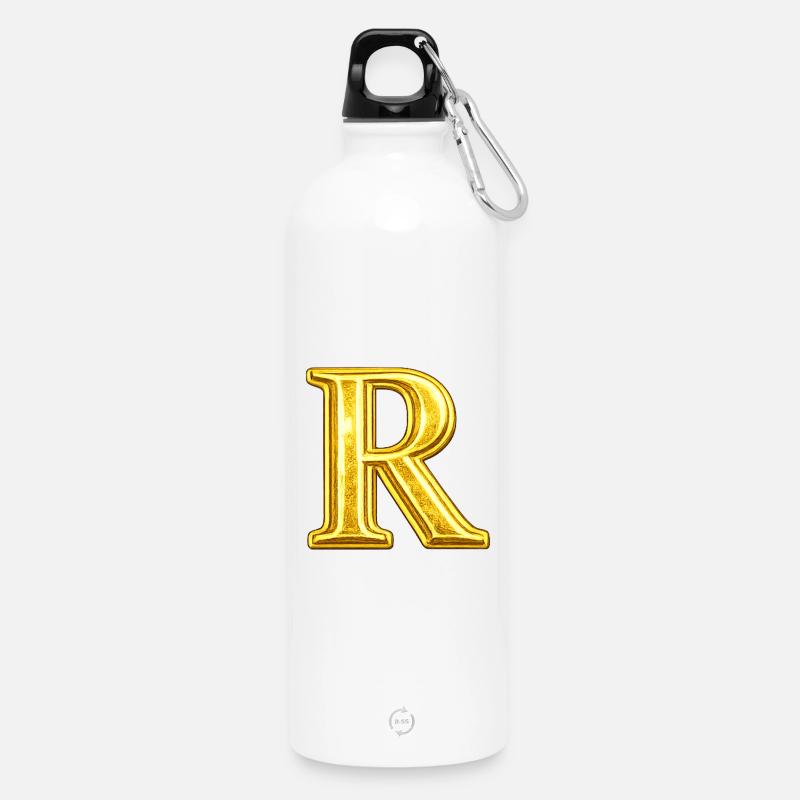 Goldenes Monogramm R - Trinkflasche mit Karabiner 750 ml - Weiß
