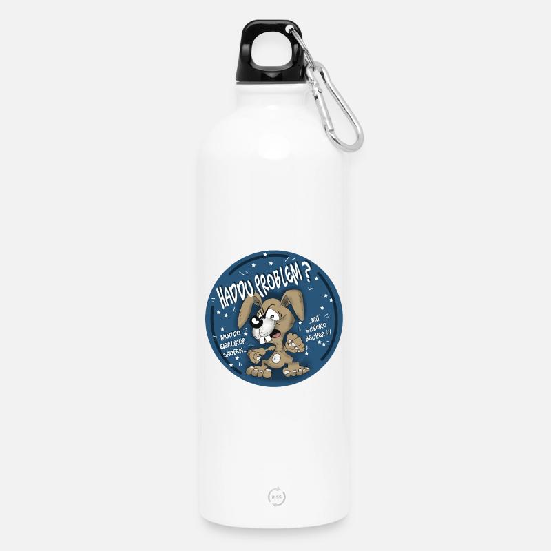Hasen-Comic Haddu Problem? - Trinkflasche mit Karabiner 750 ml - Weiß