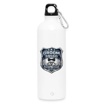 JGA Shirt Polizei Abzeichen: Groom Squad Design - Trinkflasche mit Karabiner 750 ml - Weiß - Vorne