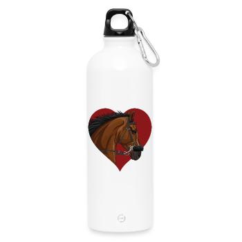 Der Kopf eines braunen Pferdes und ein Herz - Trinkflasche mit Karabiner 750 ml - Weiß - Vorne