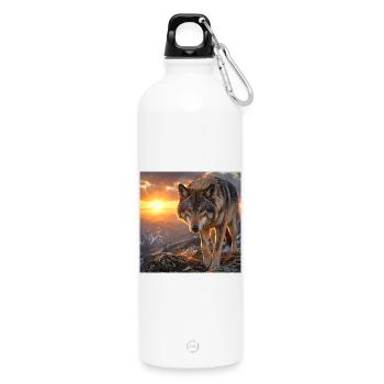 Loup dans la montagne du coucher du soleil - Gourde en inox avec mousqueton 750 ml - blanc - Devant
