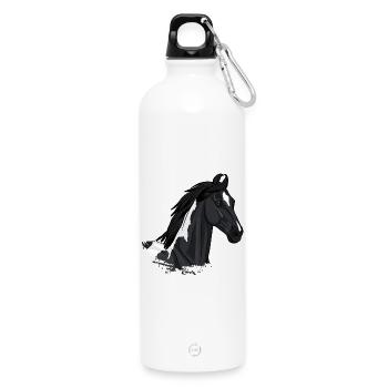 Der Kopf eines balochischen schwarzen piebalierten Pferdes - Trinkflasche mit Karabiner 750 ml - Weiß - Vorne