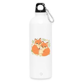Deux adorables renards blottis dans la forêt - Gourde en inox avec mousqueton 750 ml - blanc - Devant