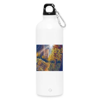 Autumn route between city and park - Water Bottle with carabiner 750 ml - white - Front