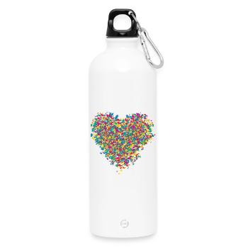 bunt leuchtendes Konfetti Herz - Trinkflasche mit Karabiner 750 ml - Weiß - Vorne