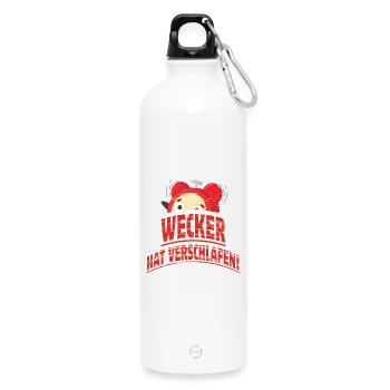 Wecker hat verschlafen - Trinkflasche mit Karabiner 750 ml - Weiß - Vorne