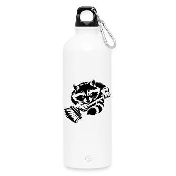 Raccoon with mop – cleaning professional - Water Bottle with carabiner 750 ml - white - Front