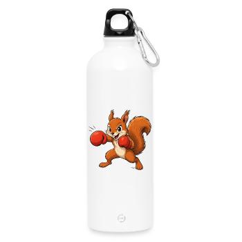 Boxendes Eichhörnchen Cartoon Spaß Motiv  - Trinkflasche mit Karabiner 750 ml - Weiß - Vorne