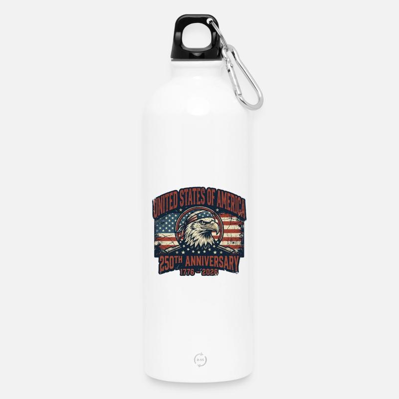 Aigle devant le drapeau américain – États-Unis 250 ans - Gourde en inox avec mousqueton 750 ml - blanc