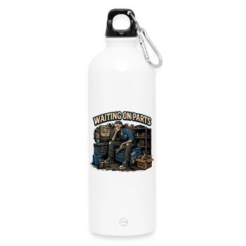 Wartet auf Ersatzteile | Humor-mechanisches Skelett - Trinkflasche mit Karabiner 750 ml - Weiß - Vorne
