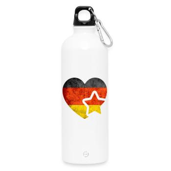 My heart for Germany - Vintage German flag - Water Bottle with carabiner 750 ml - white - Front