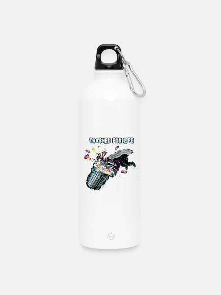 Waschbär Mülltonne Punk Graffiti - Trinkflasche mit Karabiner 750 ml - Weiß