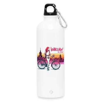 Warschau Fahrrad Mädchen Illustration - Trinkflasche mit Karabiner 750 ml - Weiß - Vorne