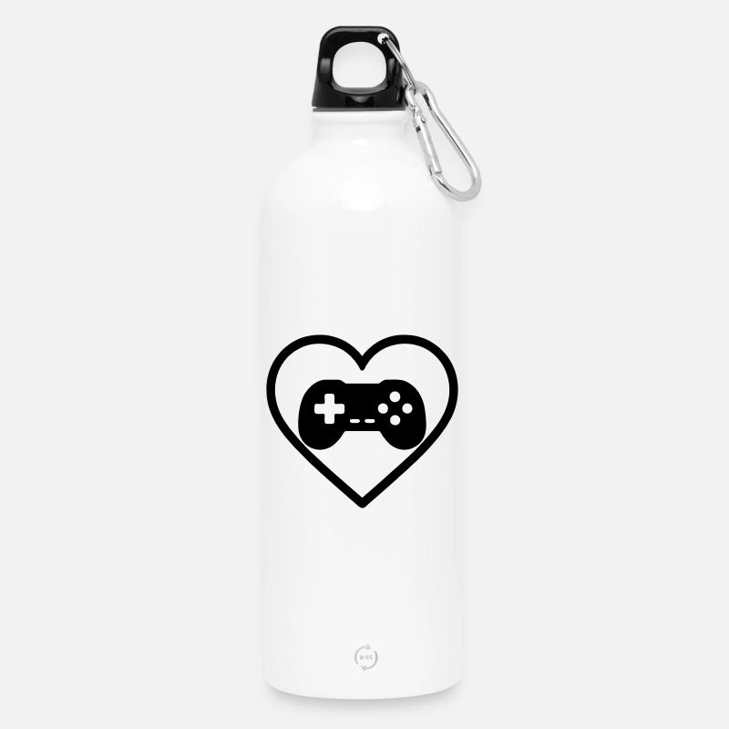 Heart Retrogaming – Vintage-Controller-Design - Trinkflasche mit Karabiner 750 ml - Weiß