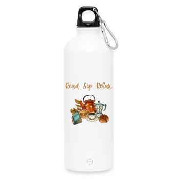 Cozy Autumn Vibe: Read, Sip, & Relax - Water Bottle with carabiner 750 ml - white - Front