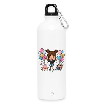 Happy Birthday Girl - Cute Toca game character - Water Bottle with carabiner 750 ml - white - Front