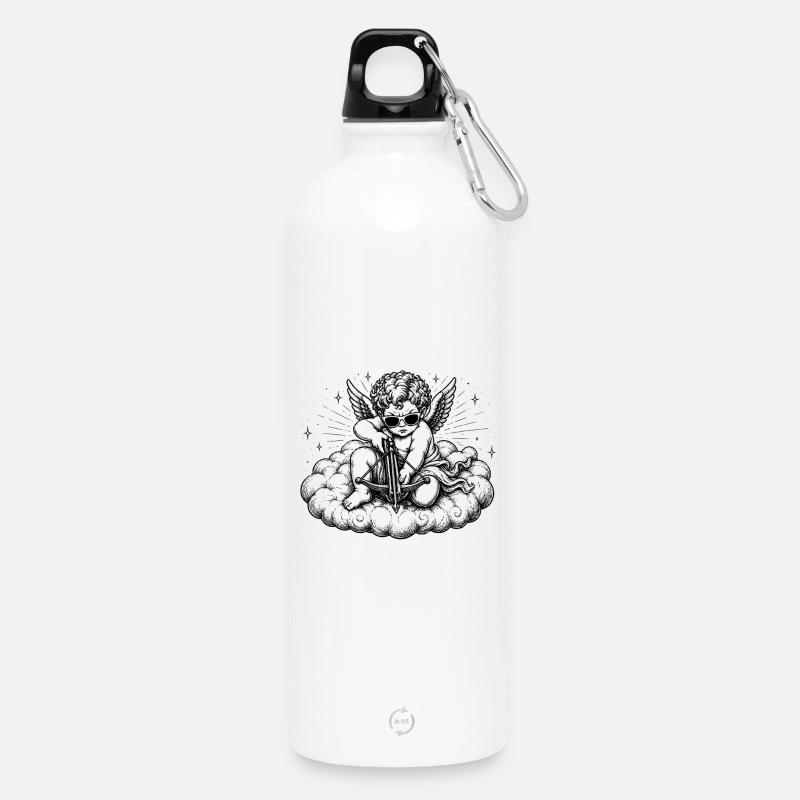 Cooler Amor mit Armbrust Engel Motiv - Trinkflasche mit Karabiner 750 ml - Weiß