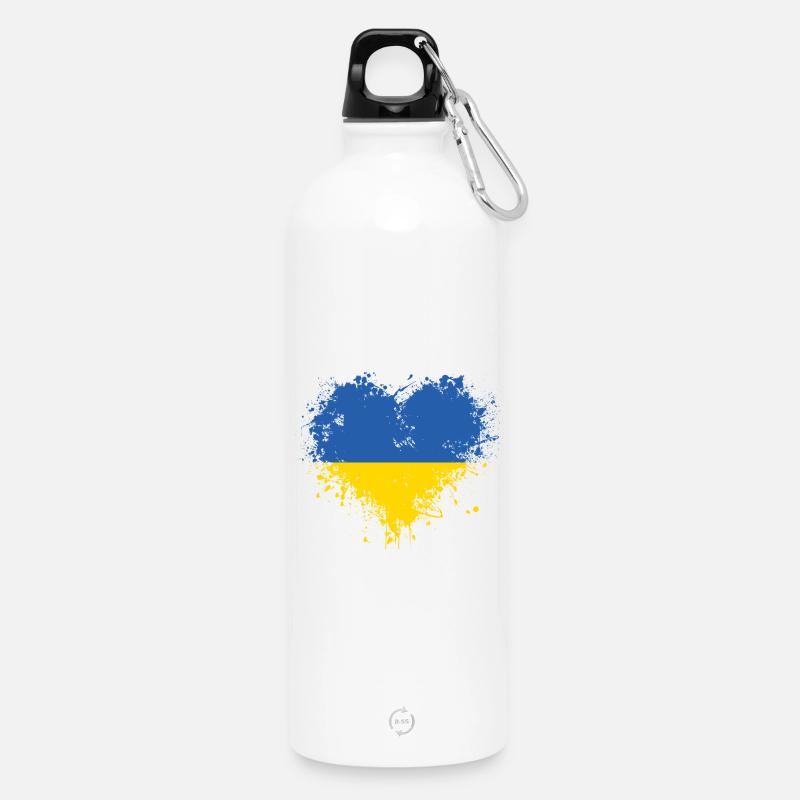 Ukrainisches Herz - Trinkflasche mit Karabiner 750 ml - Weiß