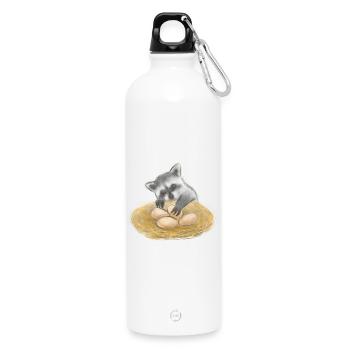 Cute Raccoon Egg Thief - Water Bottle with carabiner 750 ml - white - Front