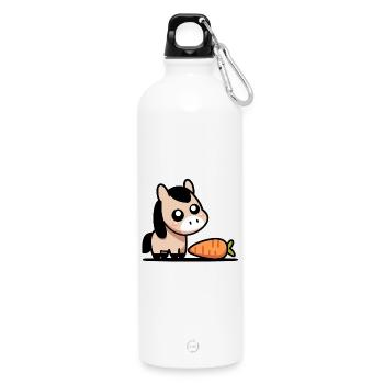Horse with carrot - Water Bottle with carabiner 750 ml - white - Front