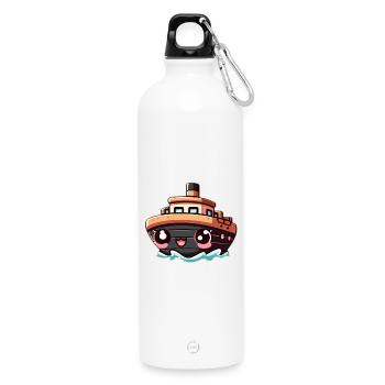 Cheerful ship with eyes - Water Bottle with carabiner 750 ml - white - Front