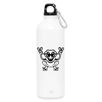 Frosch Kröte cool Sonnenbrille Victory Peace Hände - Trinkflasche mit Karabiner 750 ml - Weiß - Vorne