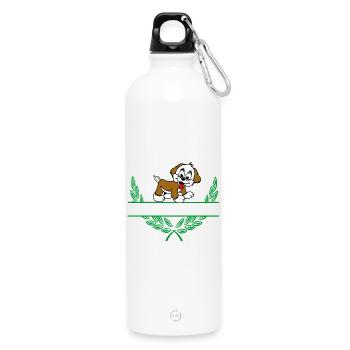 Doggie Laurel Wreath with Namespace - Water Bottle with carabiner 750 ml - white - Front