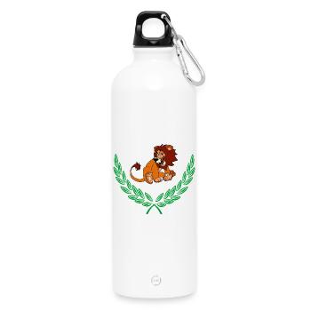Löwe im grünen Lorbeerkranz – Herzlichen Glückwunsch - Trinkflasche mit Karabiner 750 ml - Weiß - Vorne