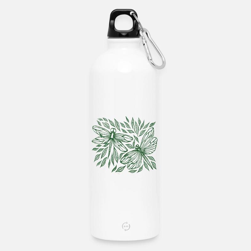 Libellen und botanische Blätter - Trinkflasche mit Karabiner 750 ml - Weiß