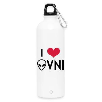 Ufo Alien Raum außerirdisches Aussenseiter - Trinkflasche mit Karabiner 750 ml - Weiß - Vorne
