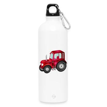 roter 3D Traktor für Trecker und Bauernhof Fans - Trinkflasche mit Karabiner 750 ml - Weiß - Vorne