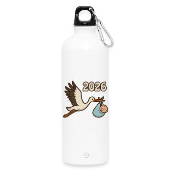 Storch mit Findelkind im Schnabel 2026 - Trinkflasche mit Karabiner 750 ml - Weiß - Vorne