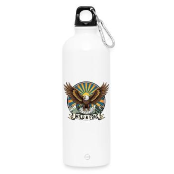 Wild eagle with mountains and sunrise - Water Bottle with carabiner 750 ml - white - Front
