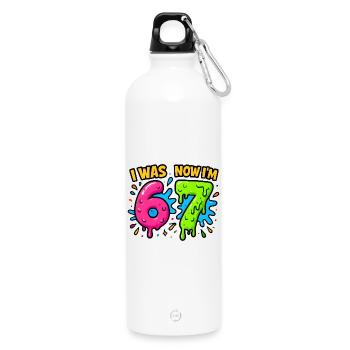 7th Birthday Kids 67 Meme Humor Gift Idea - Water Bottle with carabiner 750 ml - white - Front