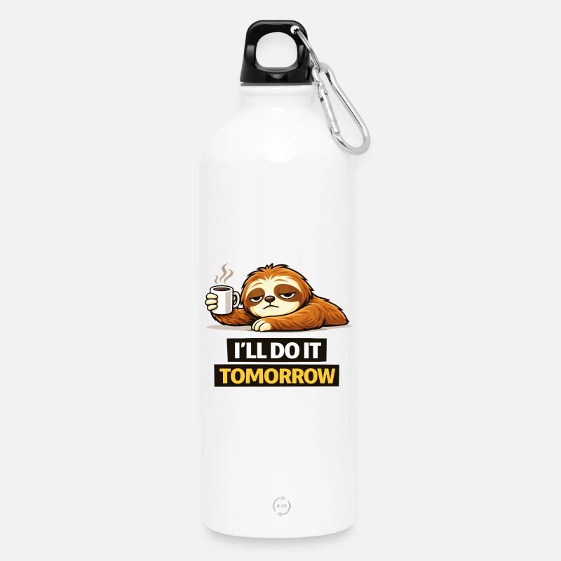 Prokrastination Trägheit mit Kaffee - Trinkflasche mit Karabiner 750 ml - Weiß