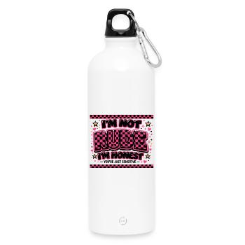 Nicht böse, Ehrlich – Frecher Spruch Geschenk - Trinkflasche mit Karabiner 750 ml - Weiß - Vorne